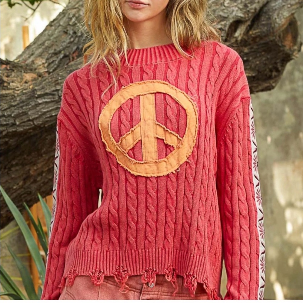 washed peace patch cable knit sweater - Picture 7 of 7
